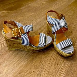 Merona blue/white stripe wedges, size 6